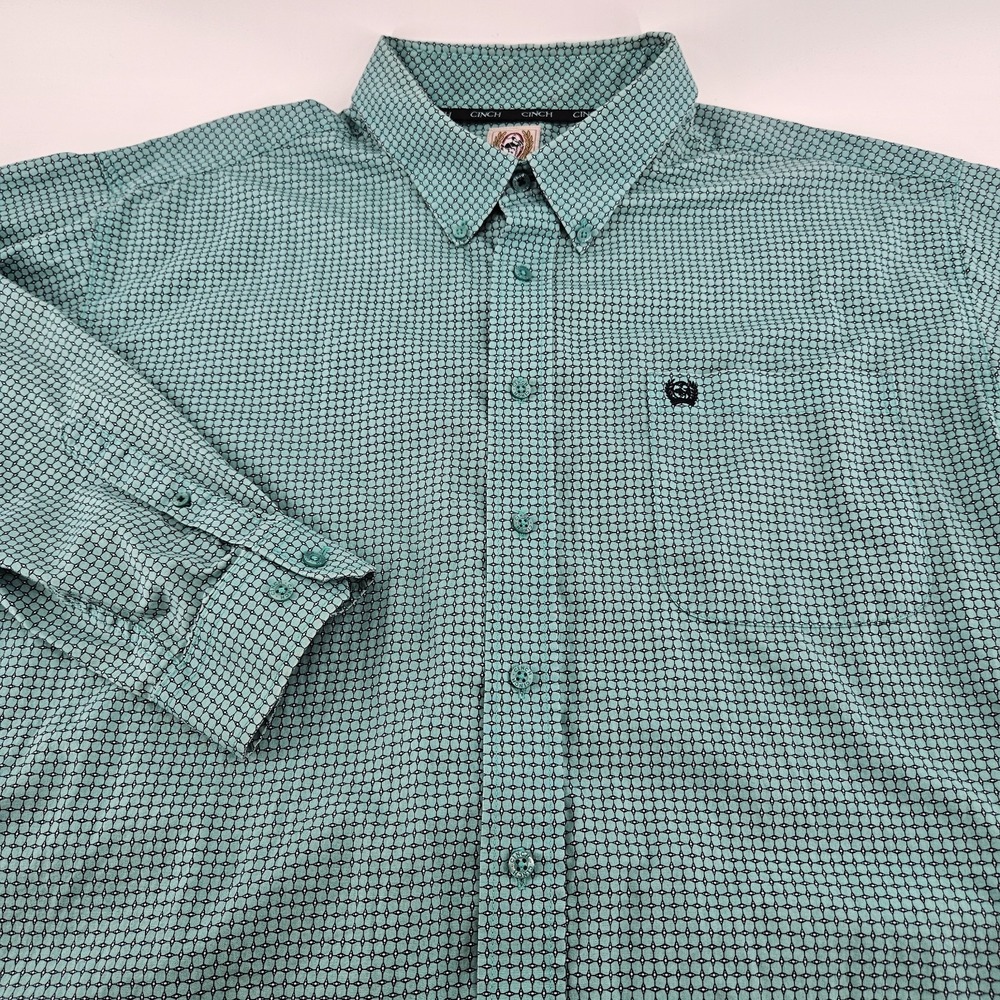 Cinch Shirt Mens XL Button Down Long Sleeve Green Geometric  Cotton A67